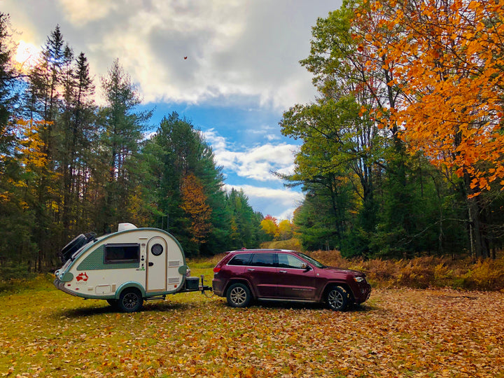 Truck and camper in beautiful location