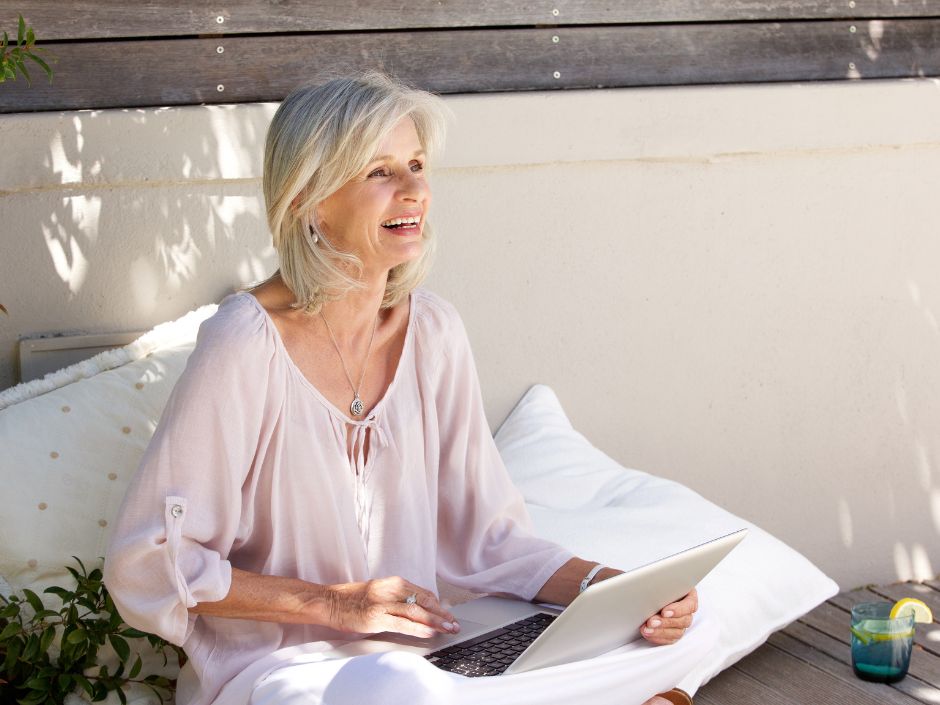 woman connected to wifi during travel