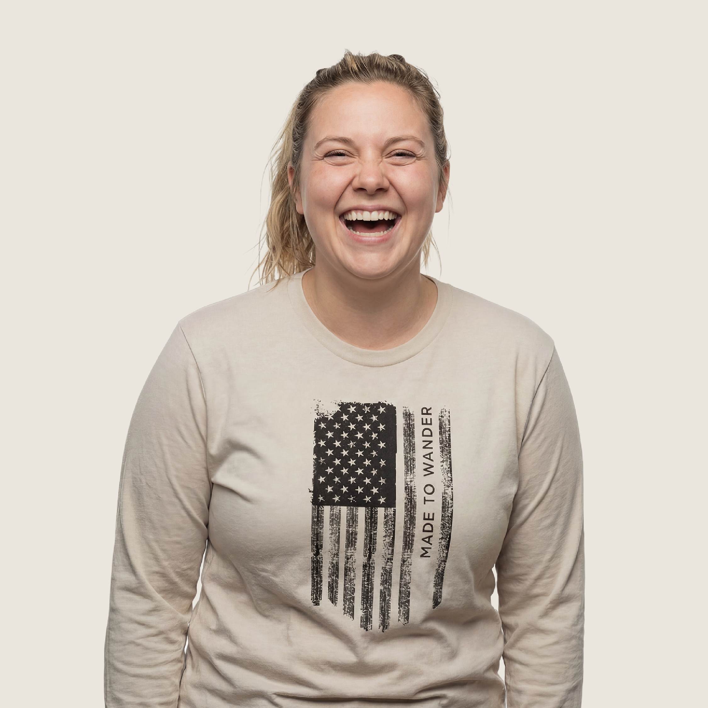 RVLock Unisex Long Sleeve Shirt - Tan Made to Wander In American Flag
