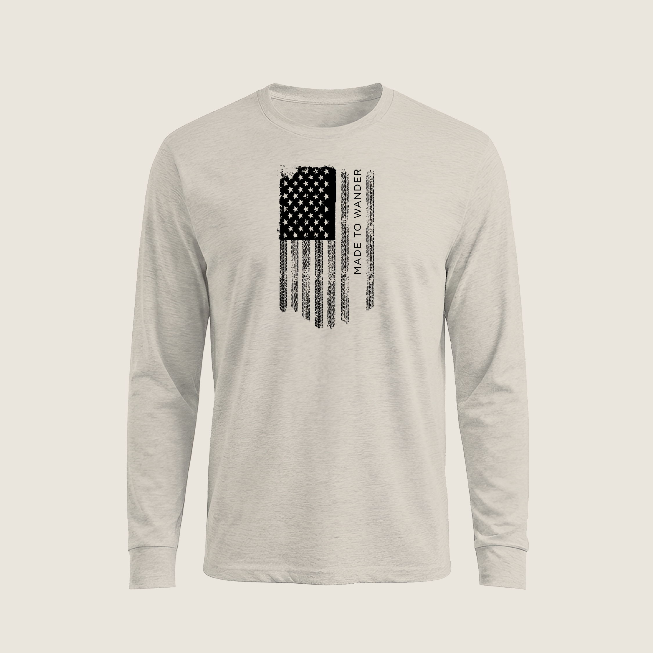RVLock Unisex Long Sleeve Shirt - Tan Made to Wander In American Flag