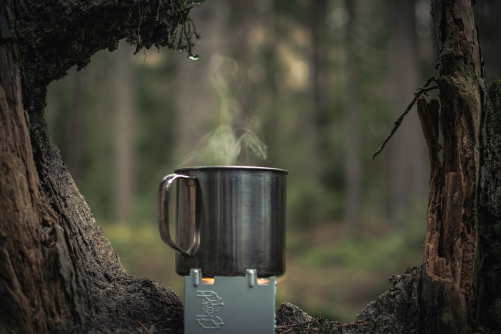 Warm coffee while camping
