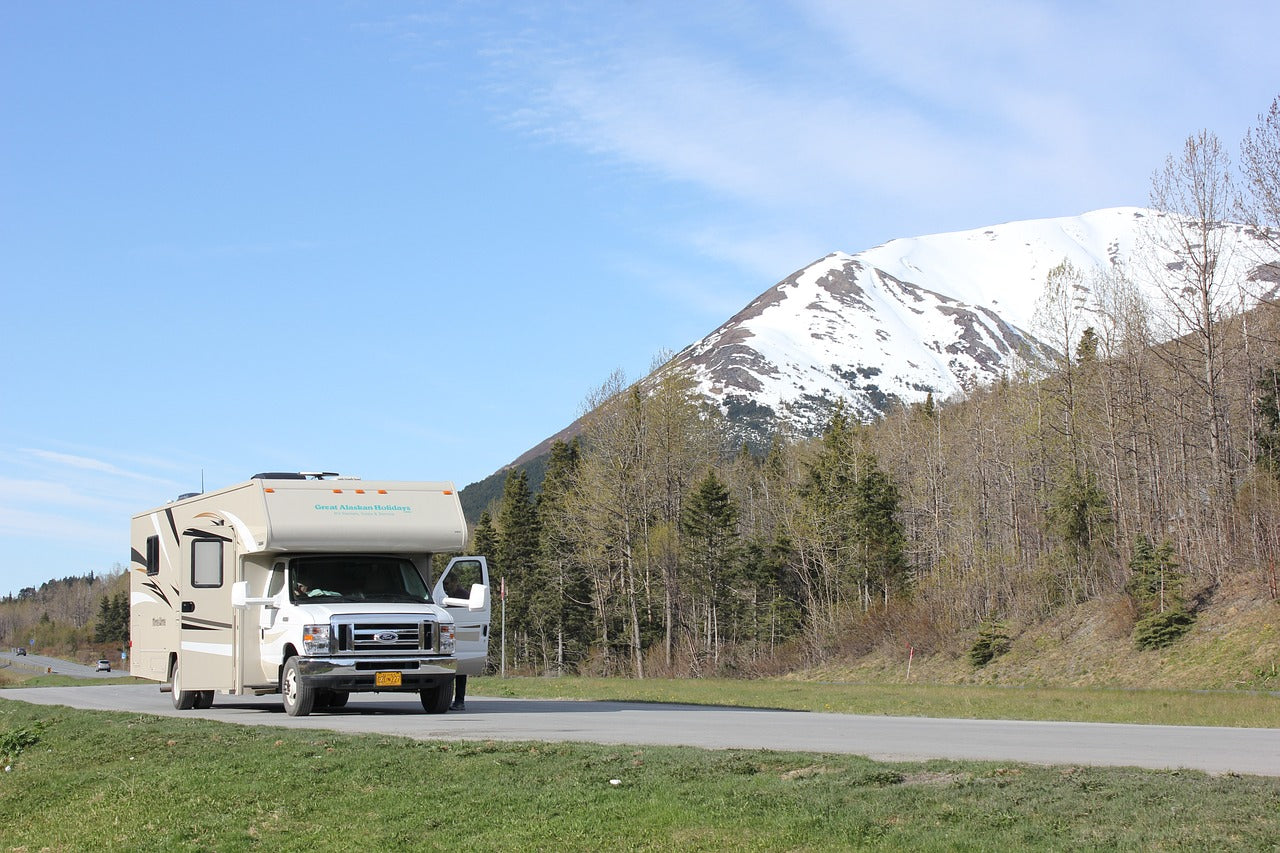 RV safely traveling down road