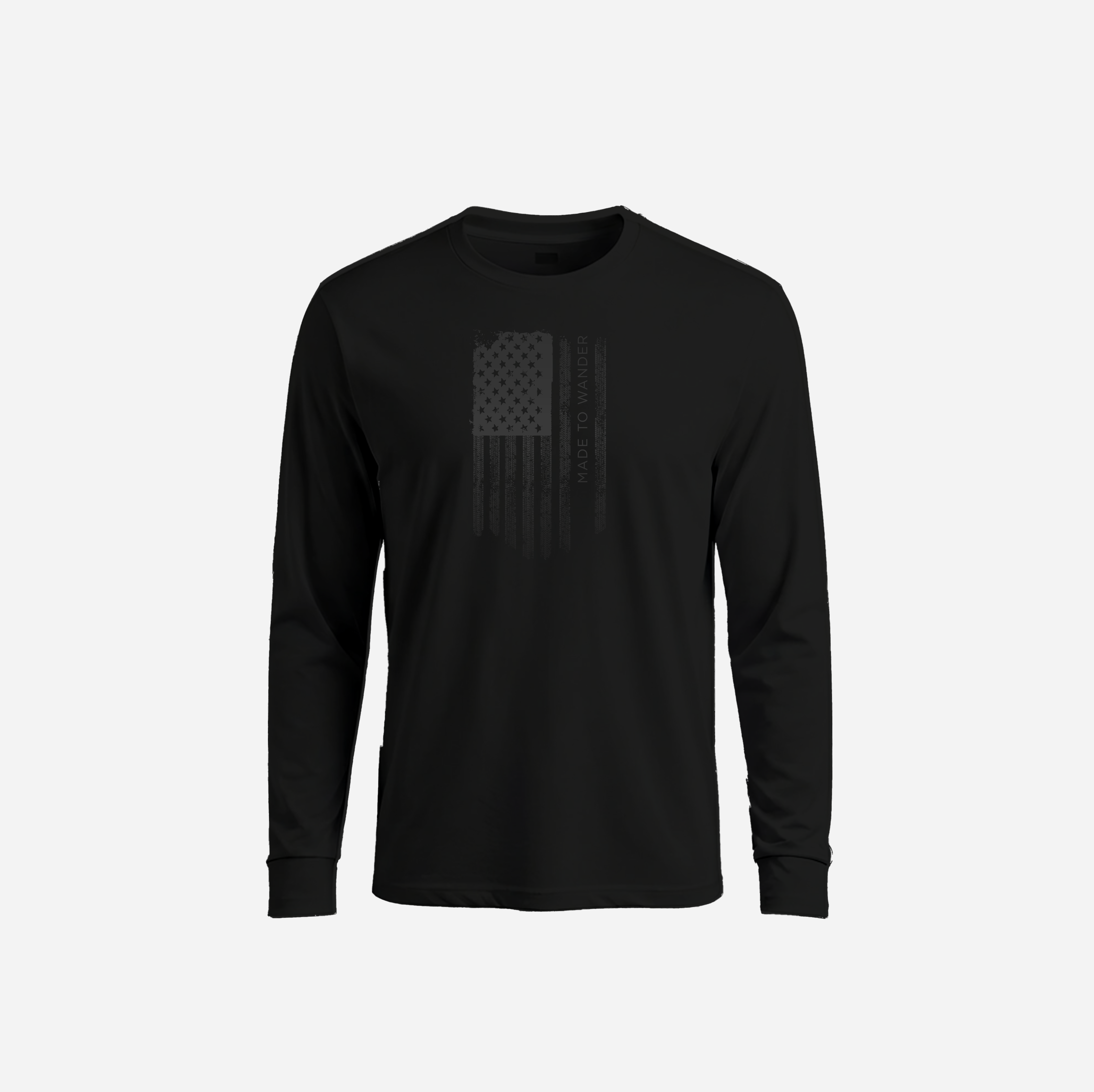 RVLock Unisex Long Sleeve Shirt - Black Made to Wander In American Flag