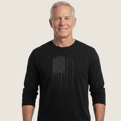 RVLock Unisex Long Sleeve Shirt - Black Made to Wander In American Flag