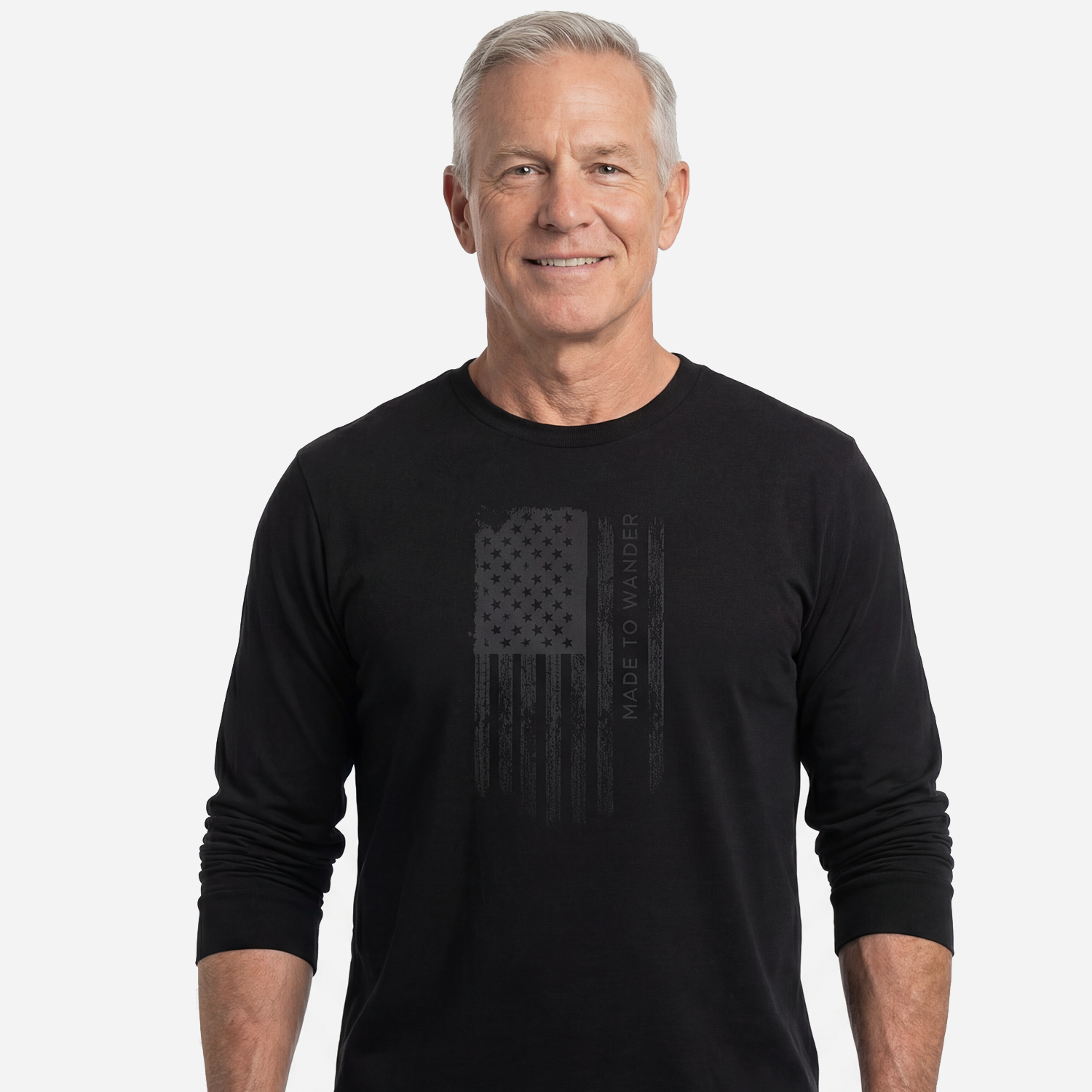 RVLock Unisex Long Sleeve Shirt - Black Made to Wander In American Flag