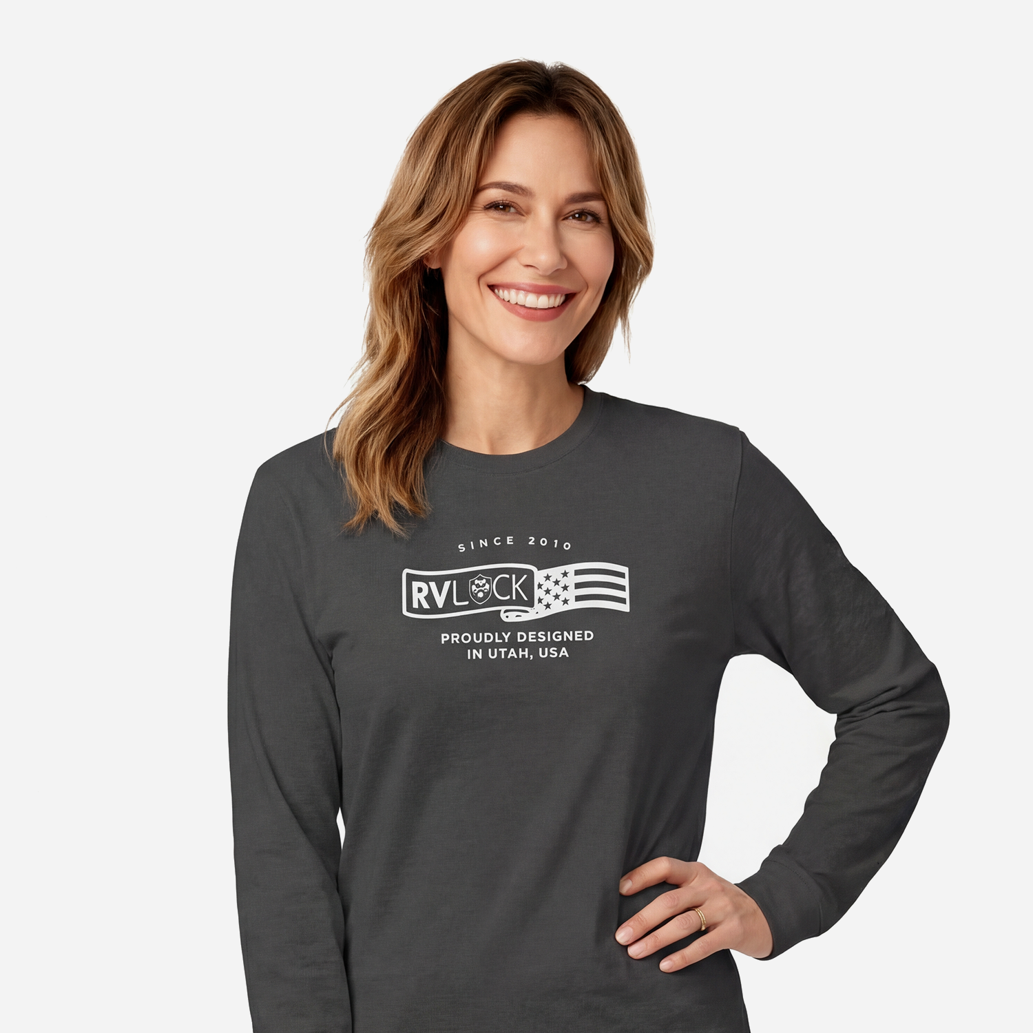 RVLock Unisex Long Sleeve Shirt - Gray RVLock Designed in USA