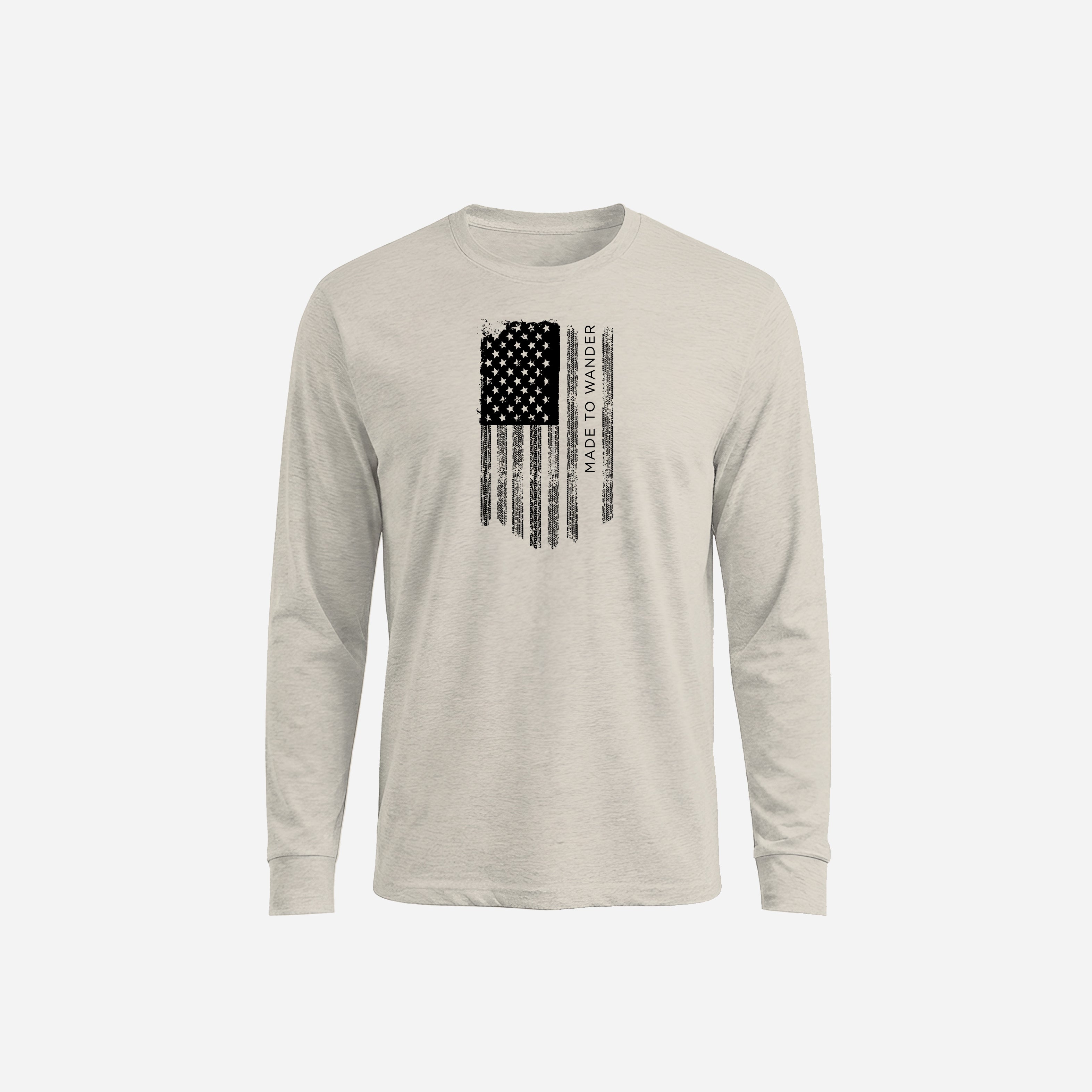 RVLock Unisex Long Sleeve Shirt - Tan Made to Wander In American Flag