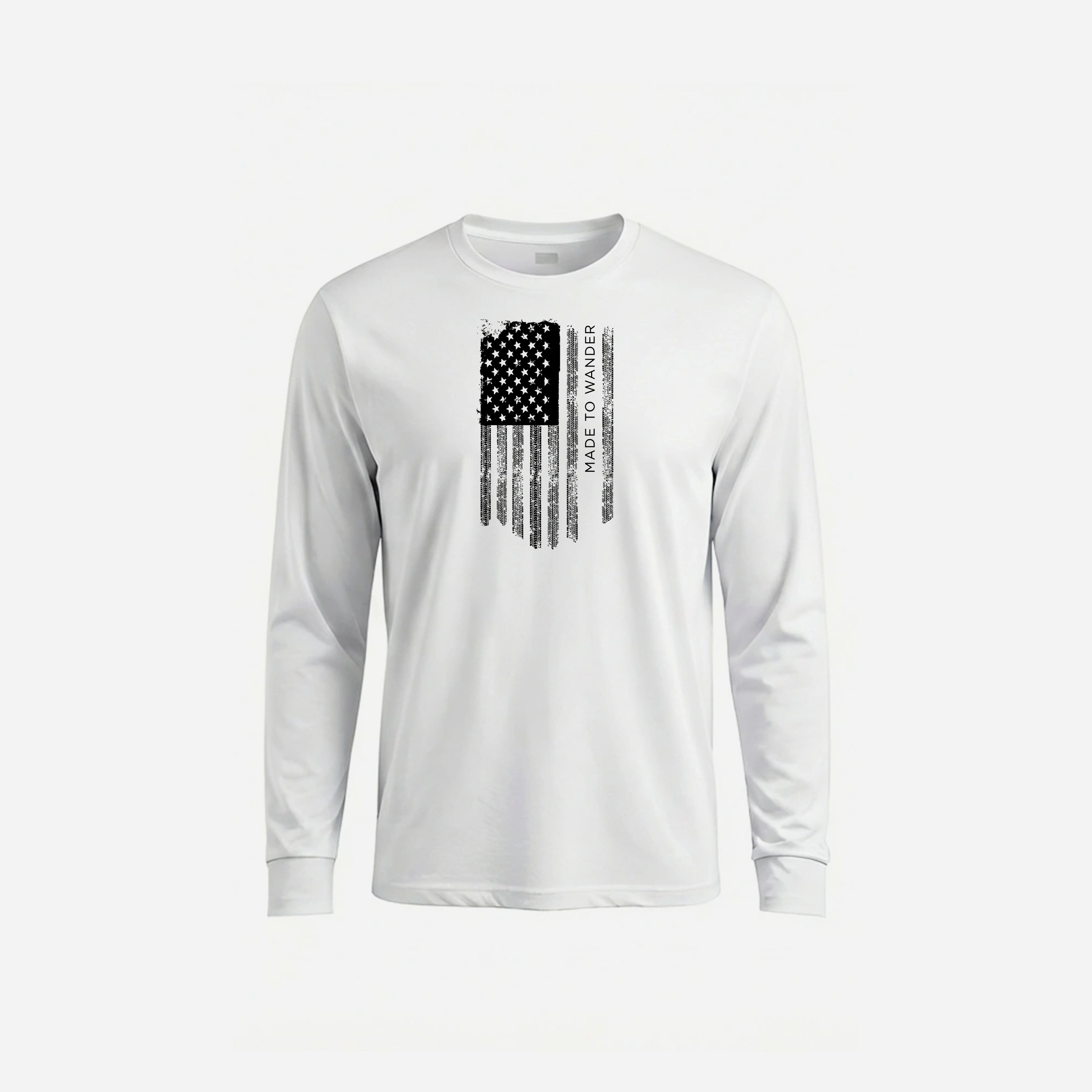 RVLock Unisex Long Sleeve Shirt - White Made to Wander In American Flag